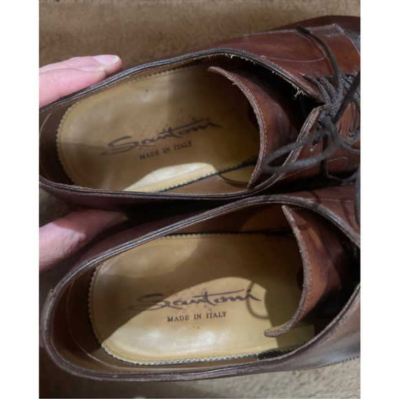 Santoni Brown Leather Oxfords & Derbys Men’s Size 9.5 In Good Condition - Picture 8 of 11